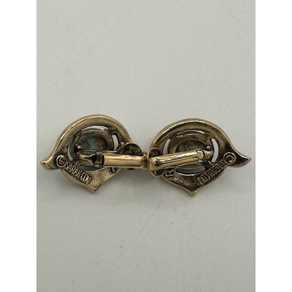 VTG Signed Sarah Cov Gold Tone And Multicolor Cabochon Center Clip-On Earrings - Picture 5 of 5